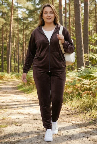 Turkio spalvos veliūrinis sportinis kostiumas