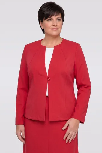 Raudonas lininis švarkas su kišenėmis