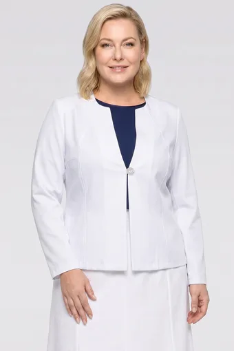 Baltas lininis švarkas su kišenėmis