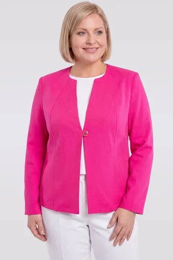 Rožinė lininė švarkas su kišenėmis