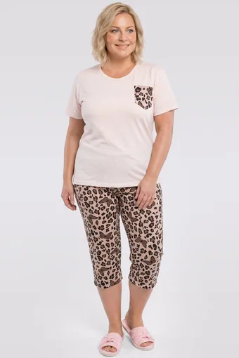 Šviesiai rožinė pižama su leopardo rašto kelnėmis