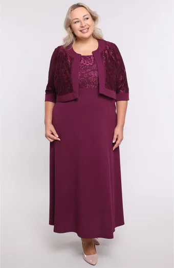 Violetinis komplektas su nėriniuotu bolero