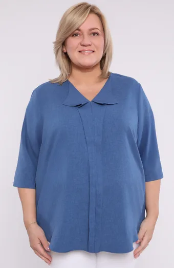 Lininė laisva mėlyna palaidinė