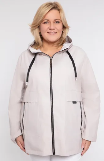 Dvipusė smėlio spalvos striukė su gobtuvu
