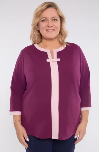 Violetinė palaidinė su rausvu kaspino apvadu