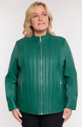 Žalia eko odos striukė su tinkleliu