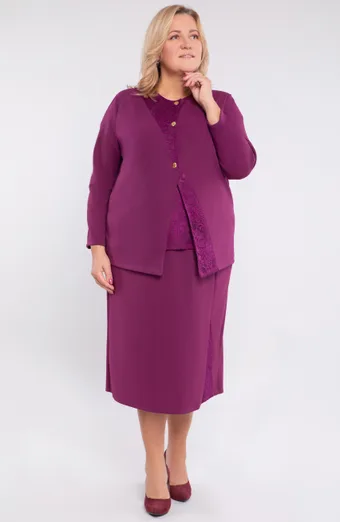 Violetinis komplektas su nėriniuota palaidine