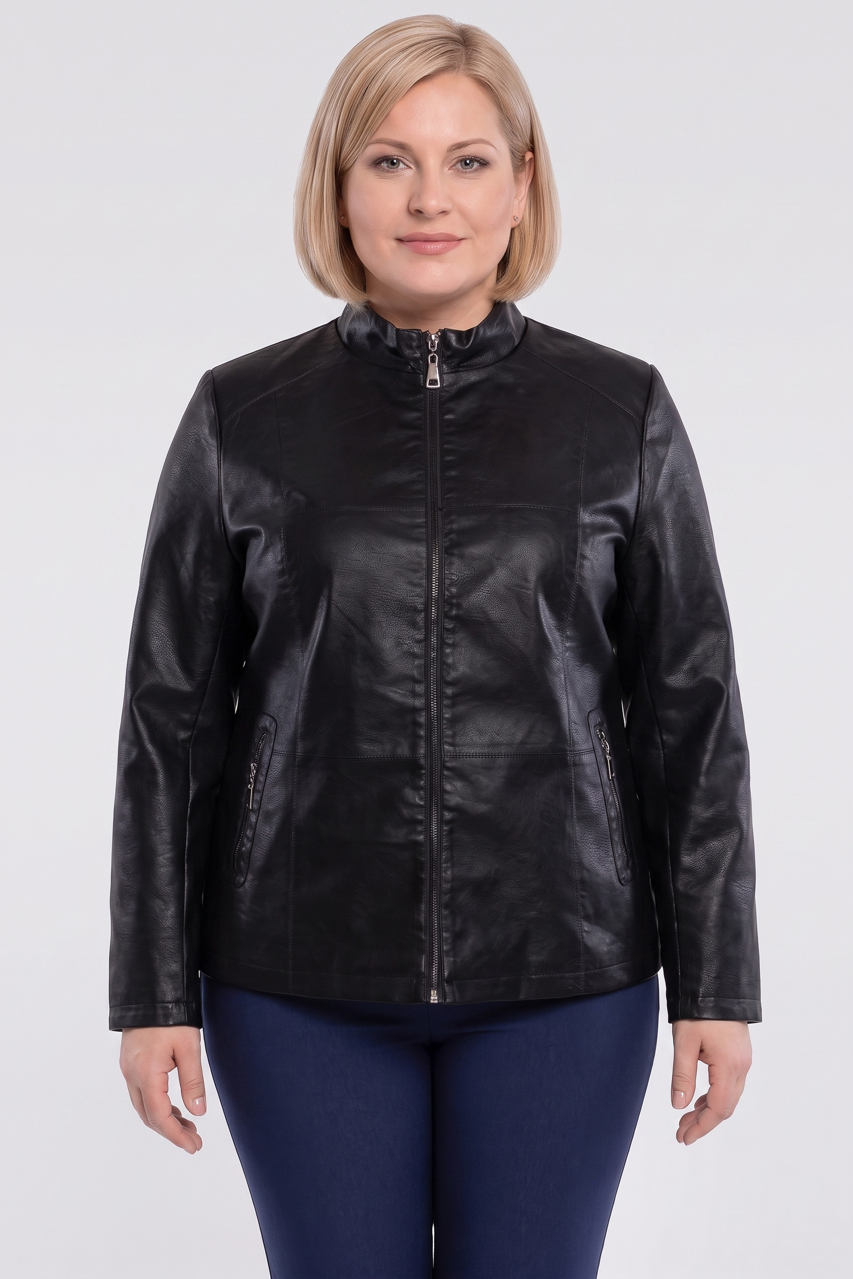 Juoda motociklininko tipo striukė, pagaminta iš eko odos