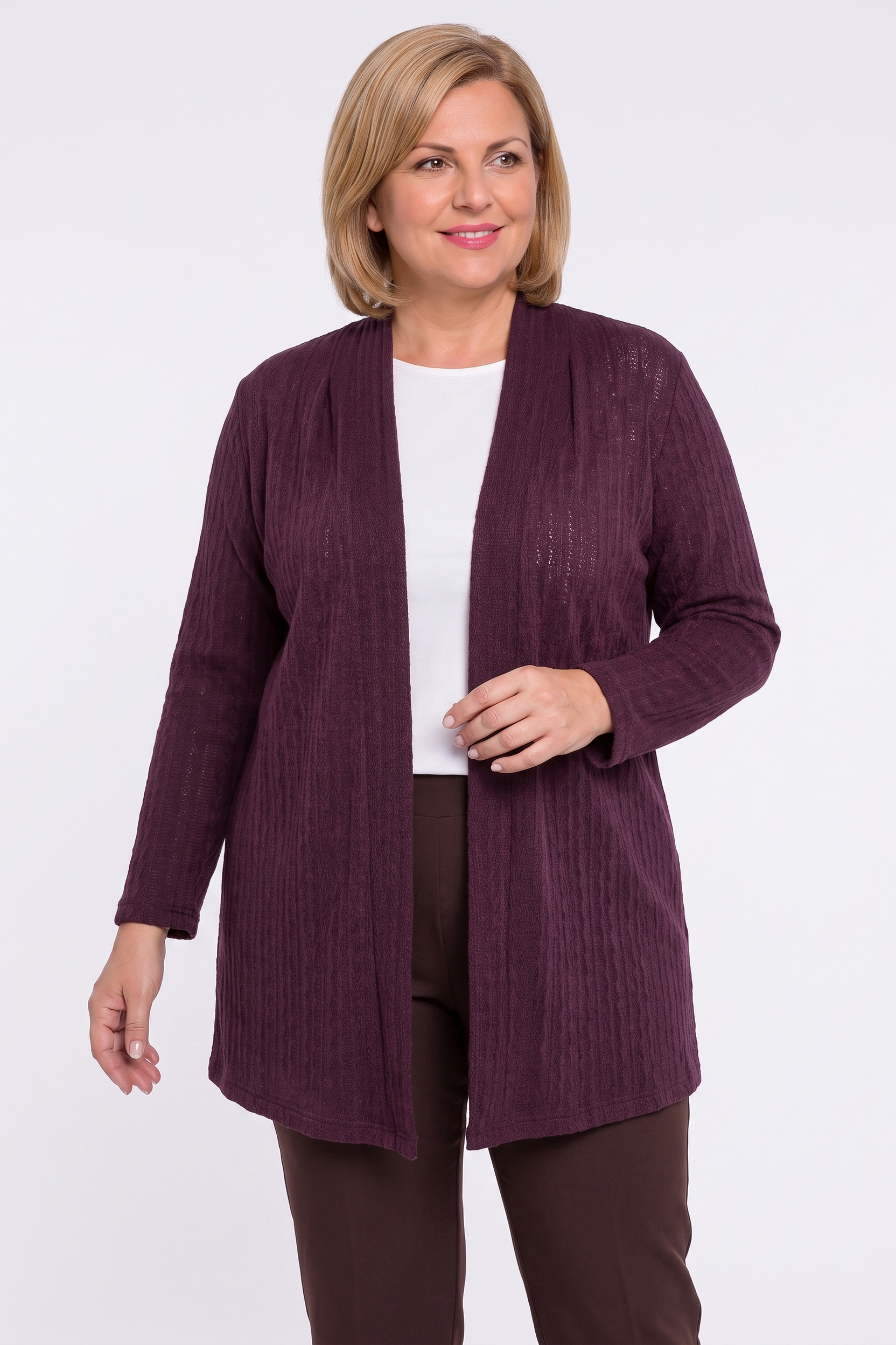 Violetinis raštuotas kardiganas