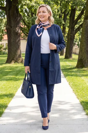 Elegantiškas tamsiai mėlynas paltas