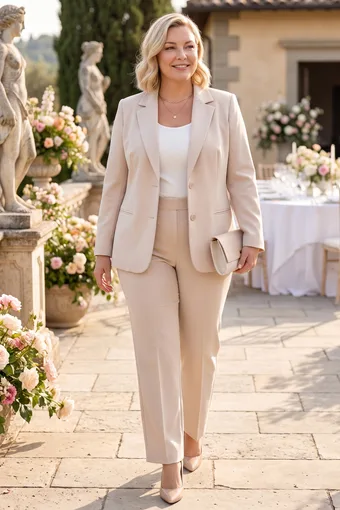 Smėlio spalvos elegantiškas kostiumas