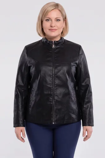 Juoda motociklininko tipo striukė, pagaminta iš eko odos