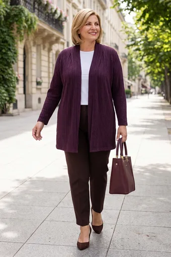 Violetinis raštuotas kardiganas